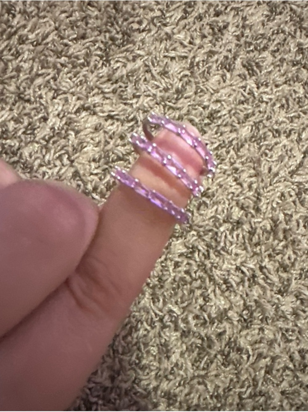 stacked lab created pink corundum with rhodium plating